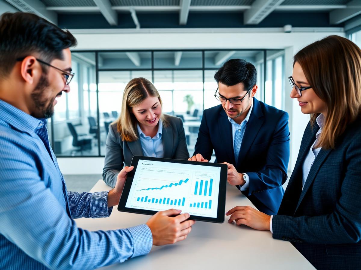 Equipo directivo revisando indicadores de crecimiento